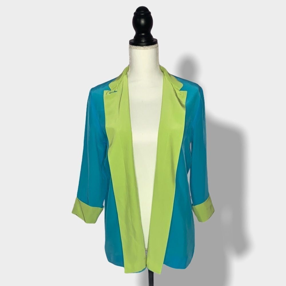 🖤 Chadwick’s | Neon Blue Silk Single Button Blazer